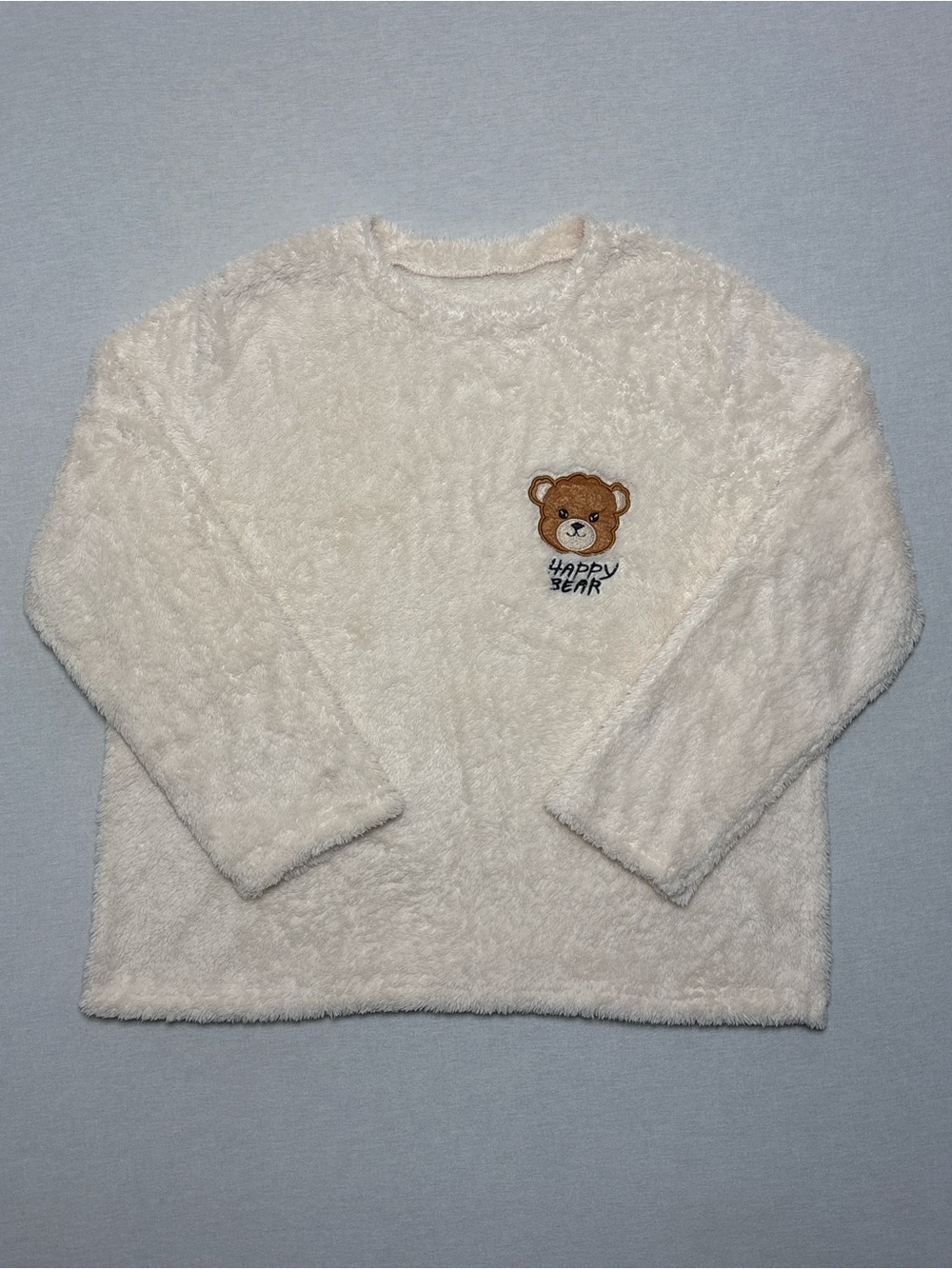 SHEIN Cream Plush 'Happy Bear' Cozy Pullover